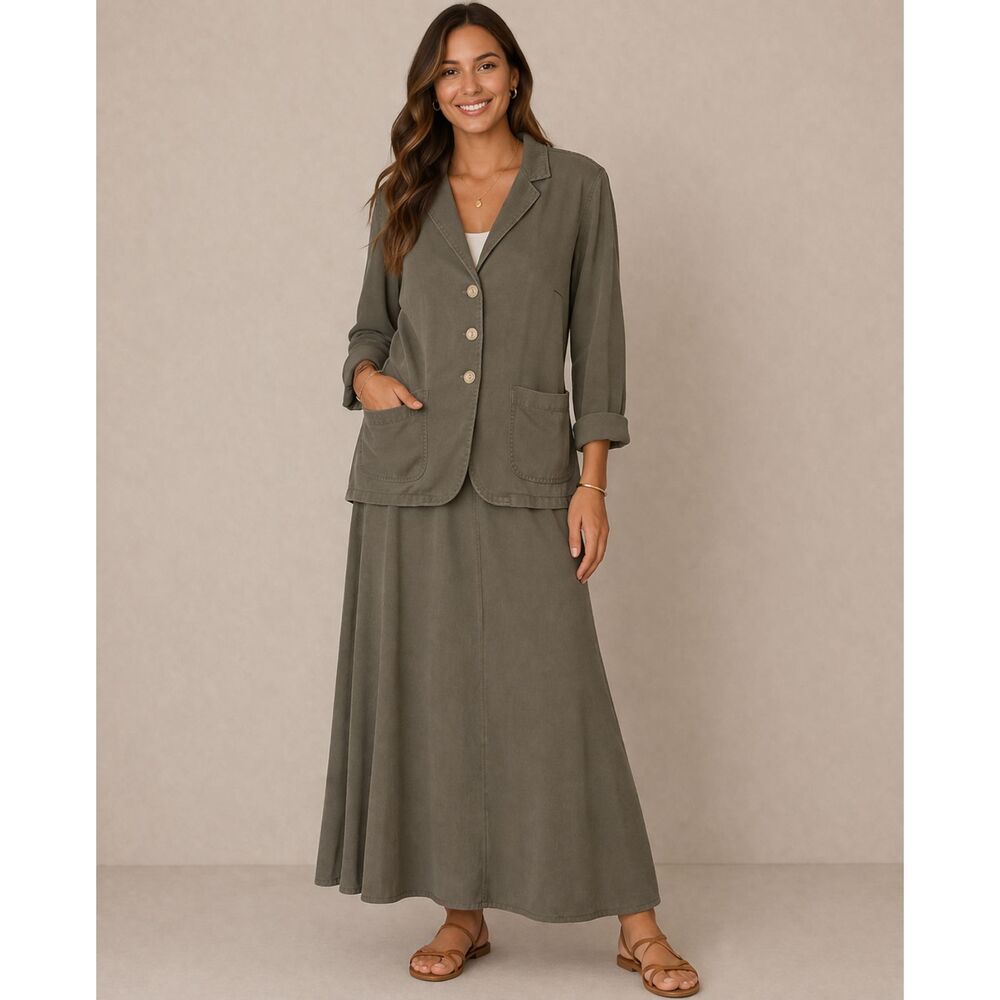 J. Jill Olive Green Jacket and Maxi Skirt Set Size XS Jacket and 6 Petite Skirt